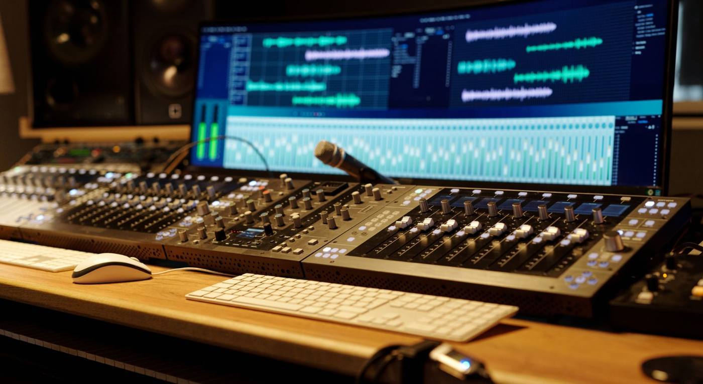 Recording console and studio monitors